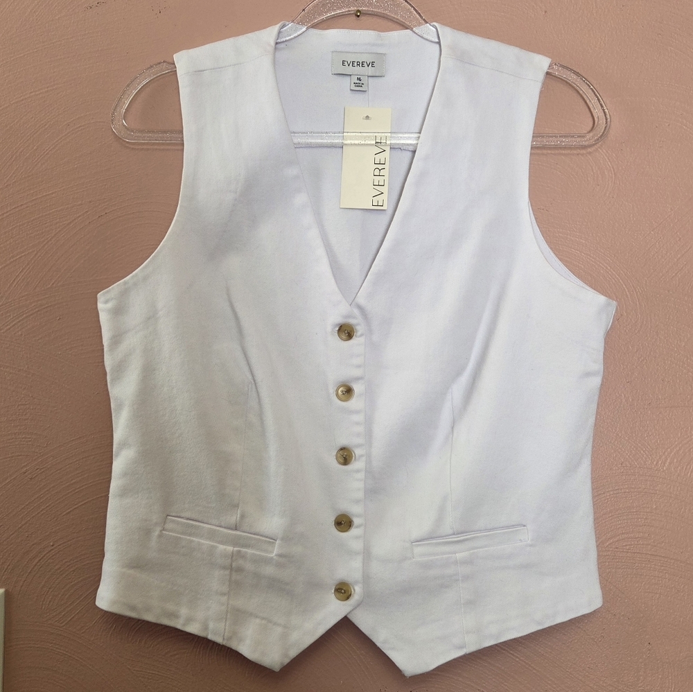 Evereve White Cotton Button-Front Vest